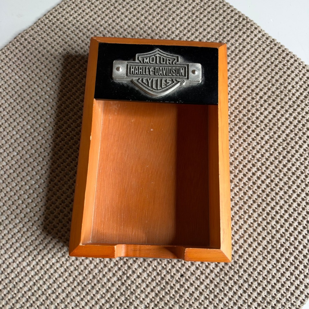 Vintage 2000 Harley-Davidson Wooden Valet Tray Desk Organizer Bar & Shield Logo